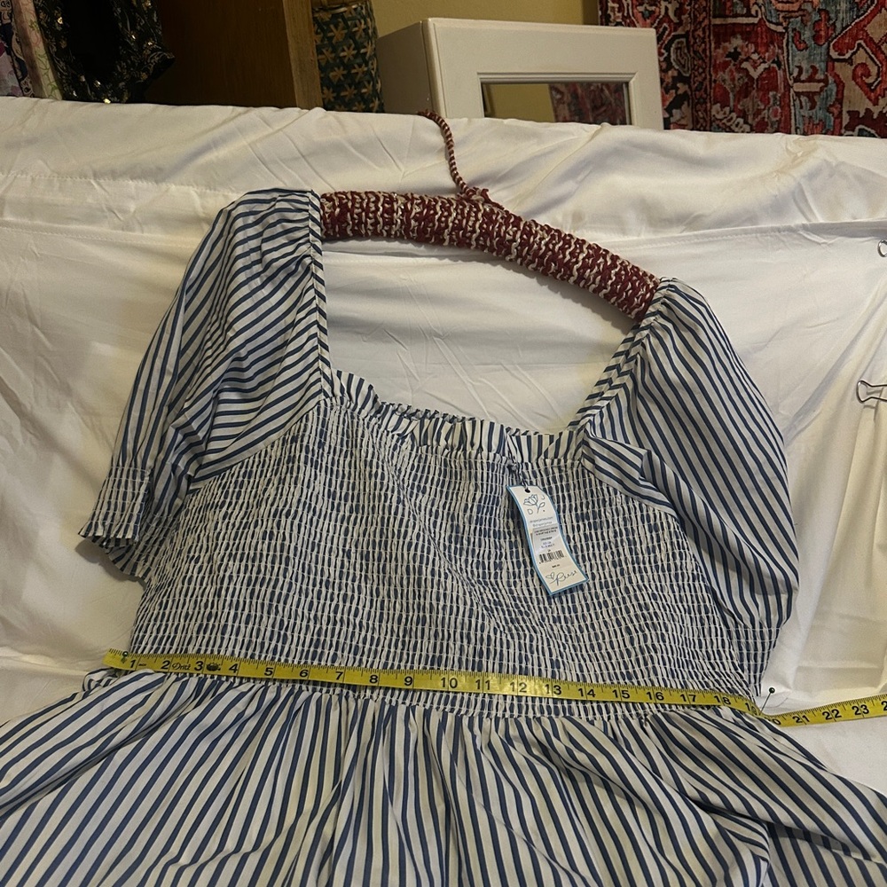 Draper James "Cam" Navy Blue and White Striped Smocked Midi Dress 2X - Picture 12 of 14